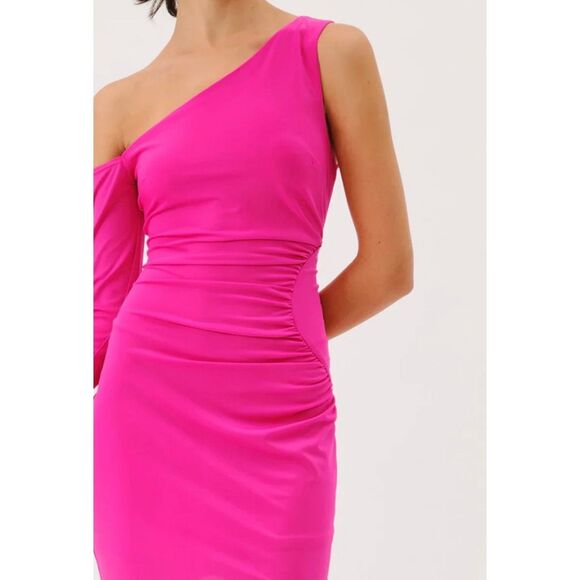 NWT SUBOO Large Garnet Ruched One Shoulder Mini Dress Hyper Pink Party Revolve - Picture 2 of 11